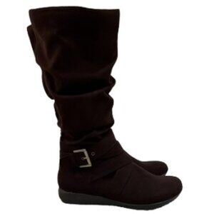Hot Kiss Amor Low Heel Faux Suede Brown Mid-Calf Zip Slouch Boots - NWOT